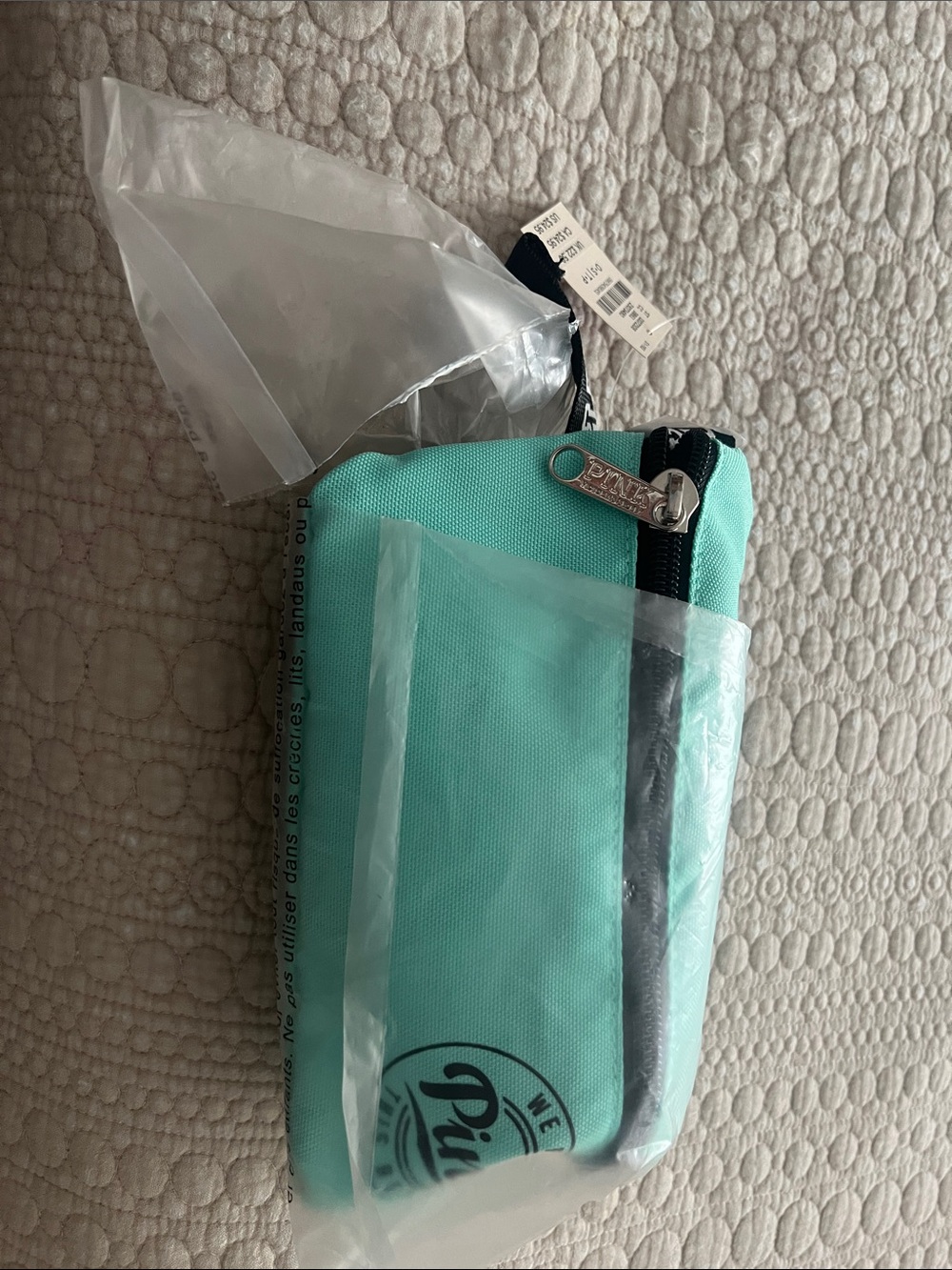 PINK Victoria's Secret Mint Green Pouch with Black Trim